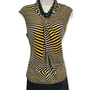NEW Worthington Stretch Yellow & Black Cap Sleeve Sleeveless Blouse Size Medium